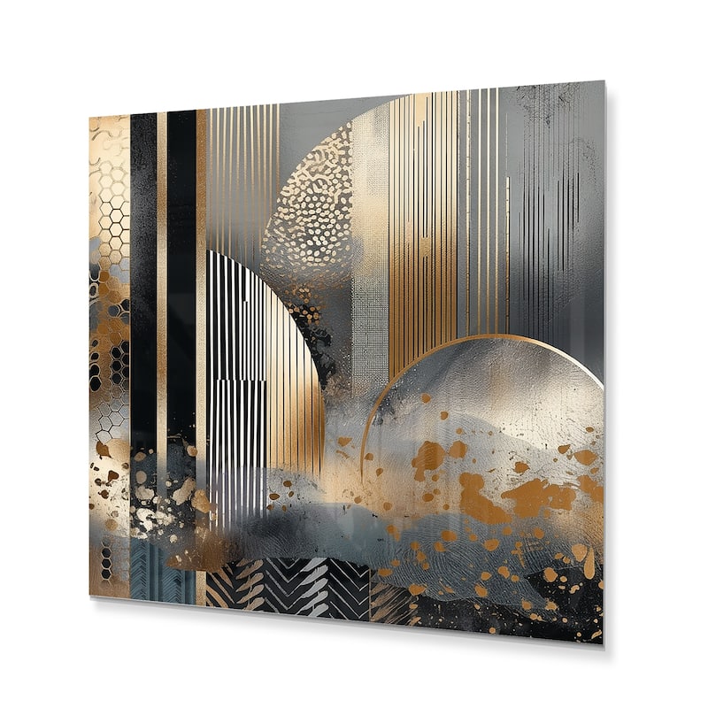 Designart "Shapes And Lines Abstract Marble IV" Abstract Marble Metal Wall Art