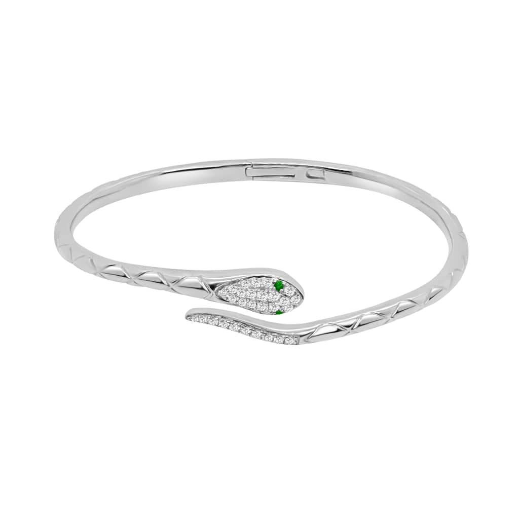Auriya 14k Gold Diamond and Emerald Snake Bypass Bracelet 0.90 ct. tw. (F-G, VS) - White