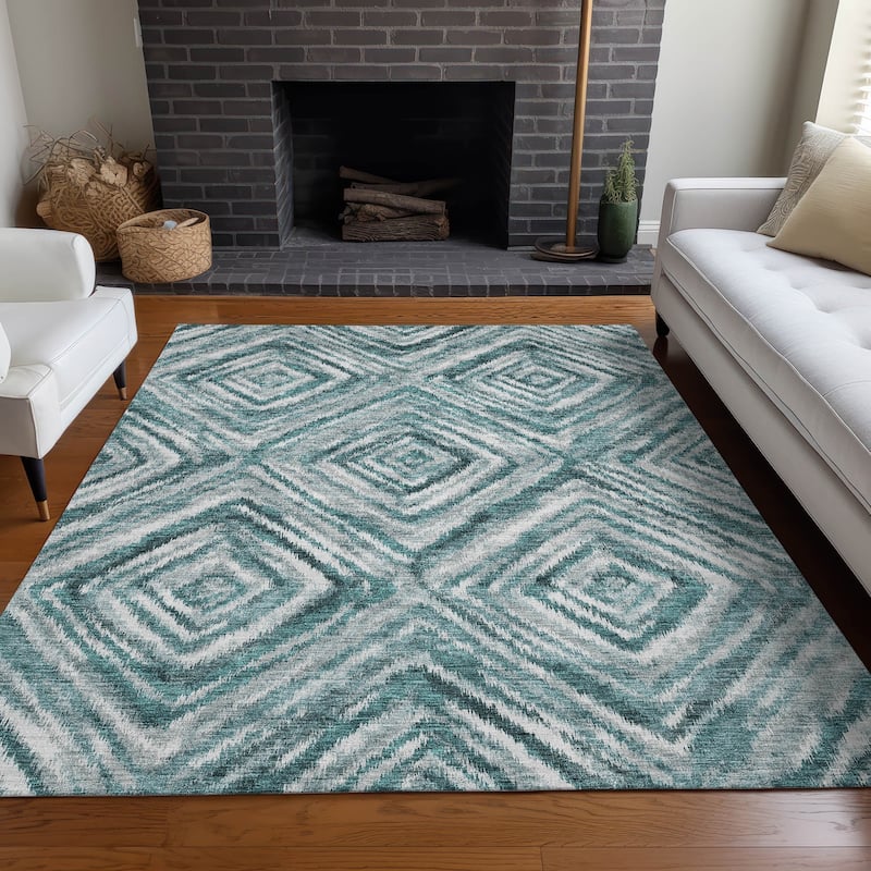 Premium Washable Super Soft Modern Diamond Mayfield Rug - Teal - 9' x 12' - Rectangle