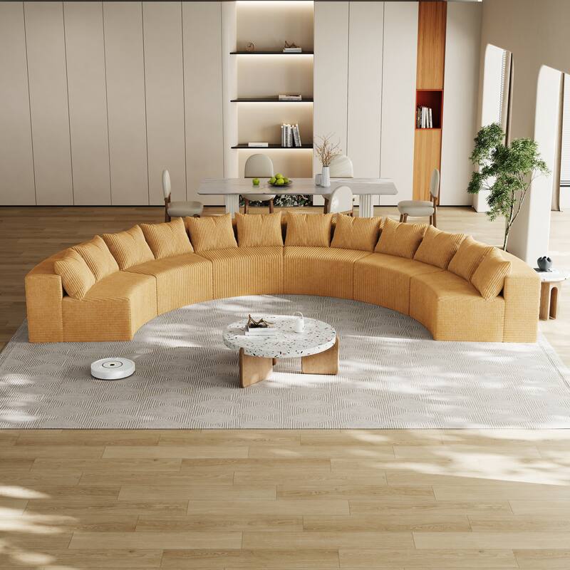 Curved Modular Sectional Sofa Corduroy Conversation Set with Pillows, Symmetrical Sleeper Sofa Semi Circular Couch