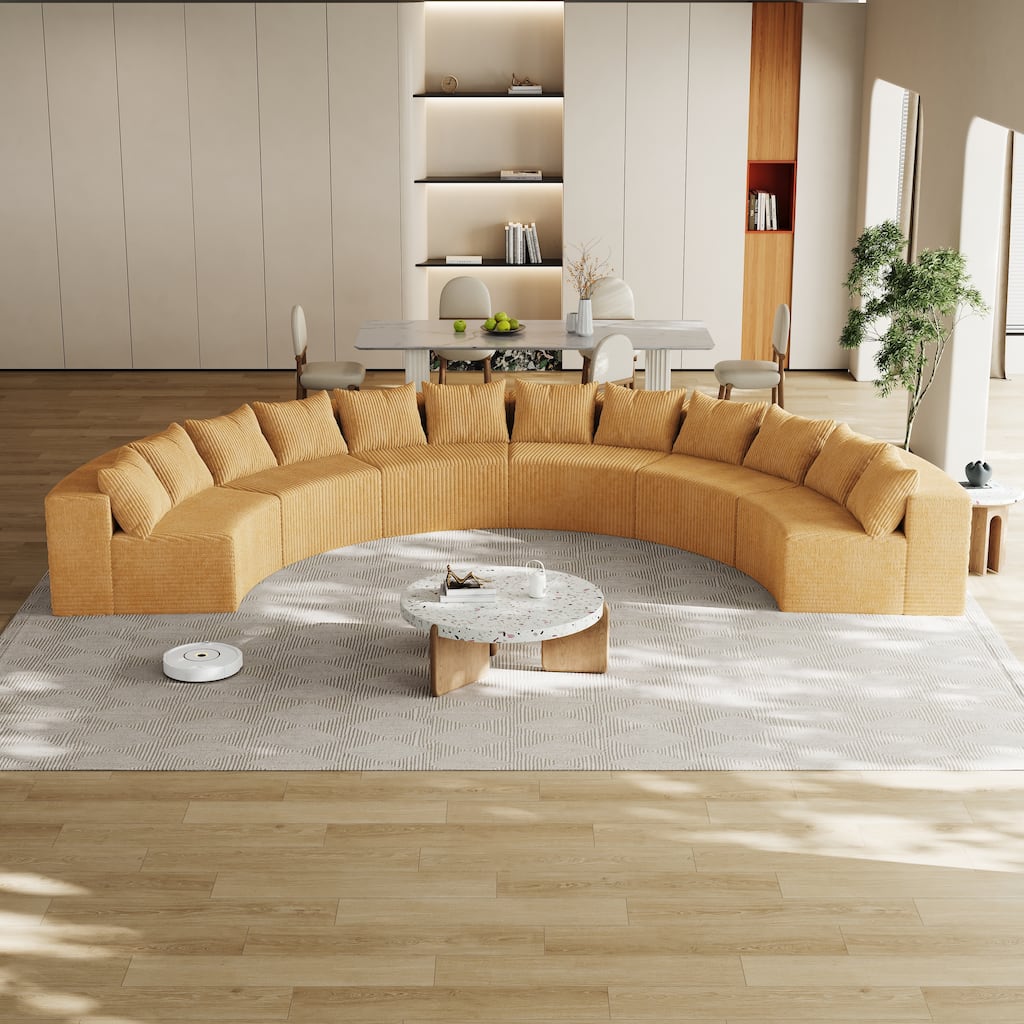 Modern Curved Modular Sofa with Plush Corduroy Upholstery and Supportive Pillows for Living Room or Guest Room