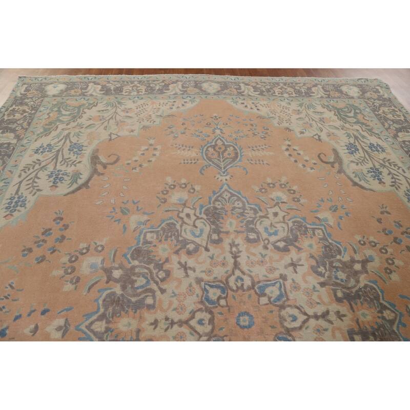 Hand Knotted Oriental 100% Wool Carpet Traditional Floral Peach Tabriz Area Rug - 13' 1'' X 9' 4''