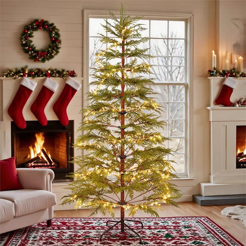 6 Ft Artificial Full Christmas Tree w/ LED Lights and Metal Stand, - N/A