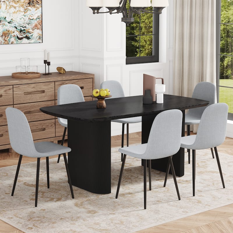 Kitchen Dining Table Set for 4/6/8, 67" Wood Table with Linen-Cotton Chairs, Stylish Dining Room Table Set for Gatherings