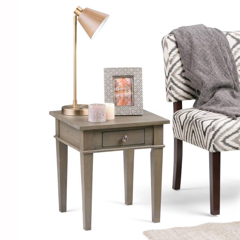 WYNDENHALL Sterling SOLID WOOD 18 inch Wide Square Transitional End Side Table - 18 W x 18 D x 20 H - Farmhouse Grey