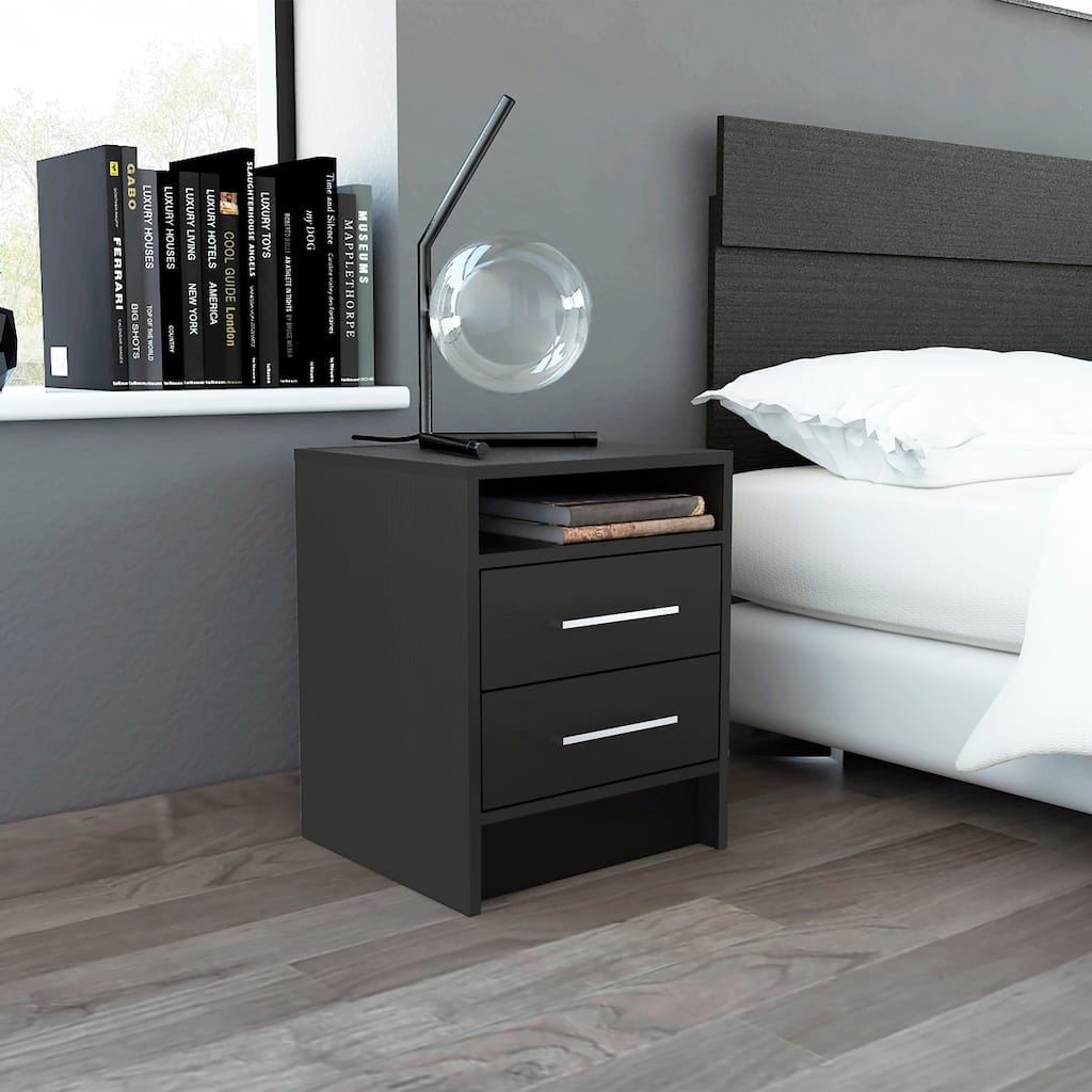 Modern Nightstand with Two Drawers and Top Shelf, Compact and Functional Design for Bedroom or Living Room
