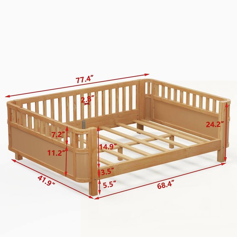 Wood Low Profile Bed with Rails