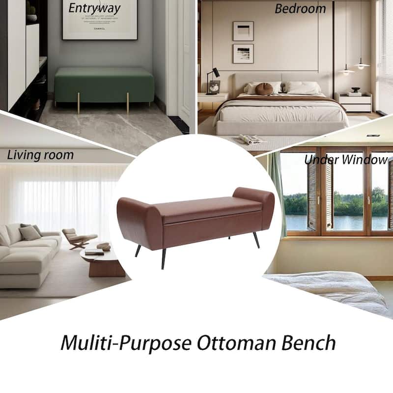 Upholstered 56"W Flip Top Storage Bench with arms