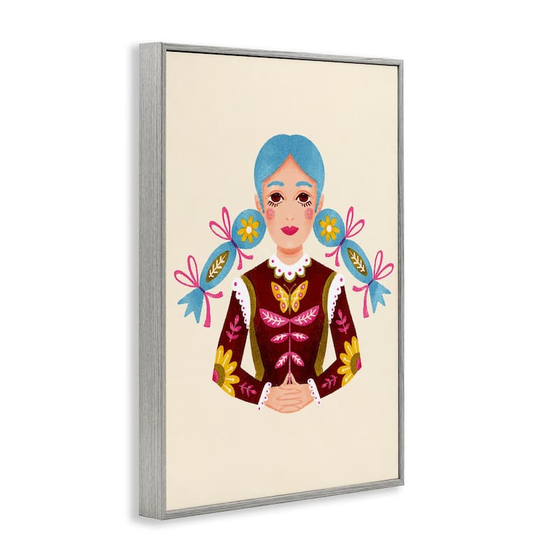 Stupell Blue Haired Girl Portrait Framed Giclee Art Design By Hannah Moren