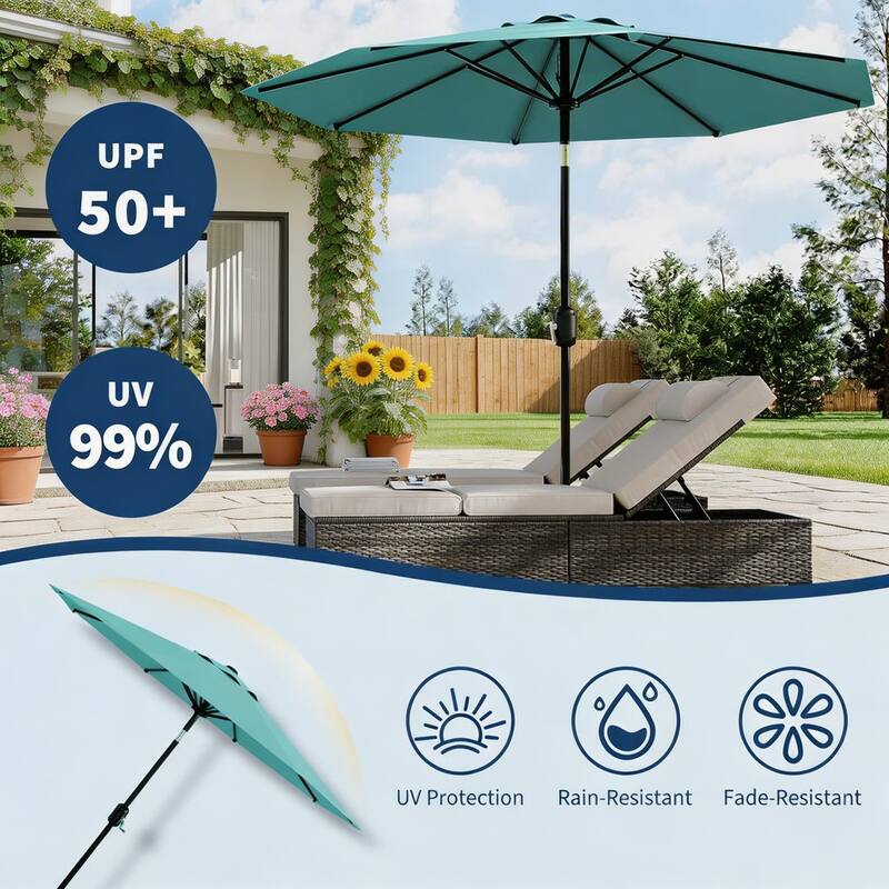 10ft Outdoor Patio Umbrella, with Crank Lift & Push Button Tilt, UV Protection Waterproof