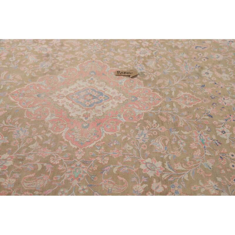 Hand Knotted Oriental 100% Wool Carpet Traditional Floral Green Mashad Area Rug - 9' 7'' X 6' 0''