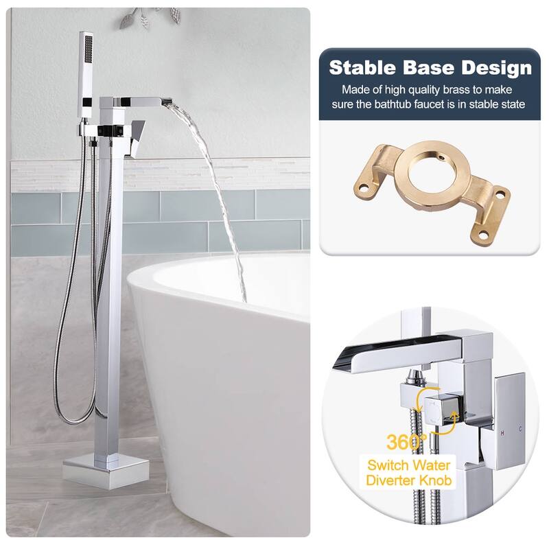 WOWOW Single Handle Freestanding Bathtub Faucet with Handheld Shower