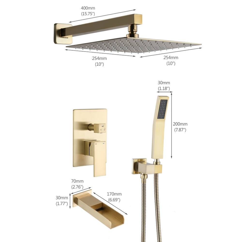 YASINU 3 Function Wall Mounted Handheld Shower Tub Faucet Trim Kit With Rough-in Valve