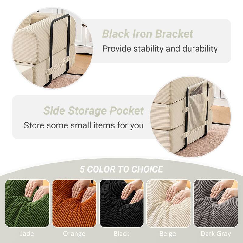 Folding Sofa Sleeper with Armrests, Sofa Bed Convertible Sofa Bed Floor Sofa Bed with Foldable Armrests