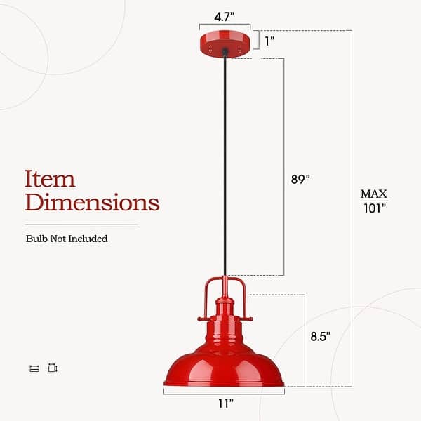 dimension image slide 0 of 5, 1-Light Industrial Farmhouse Single Dome Pendant Light Hanging Lamps - ‎11 x 11 x 8.5 inches