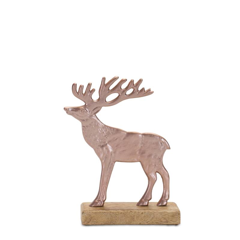 Set of 2 Metal Deer Silhouettes with Wooden Base Rustic Wildlife Holiday Home Decorations - 7.5”L x 2”W x 9.5”H