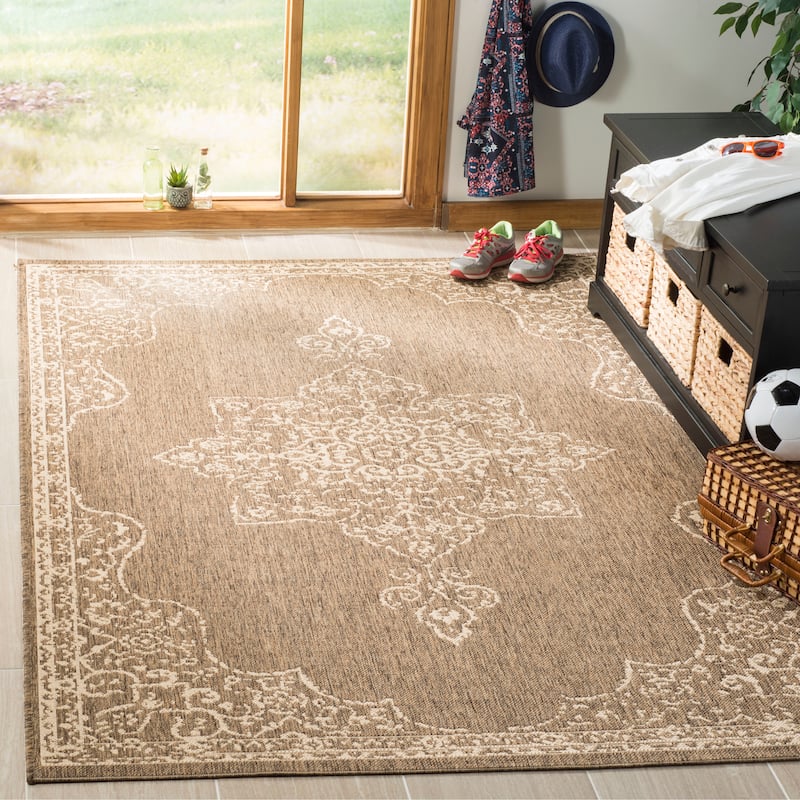 SAFAVIEH Linden Pascalle Indoor/ Outdoor Waterproof Patio Backyard Rug - 5'3" x 7'6" - Cream/Beige