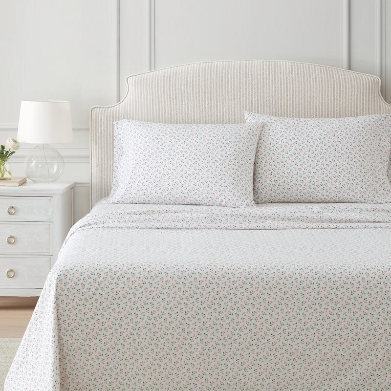 Martha Stewart Printed Cotton Percale Sheet Set - Kennedy Floral Pink - Twin