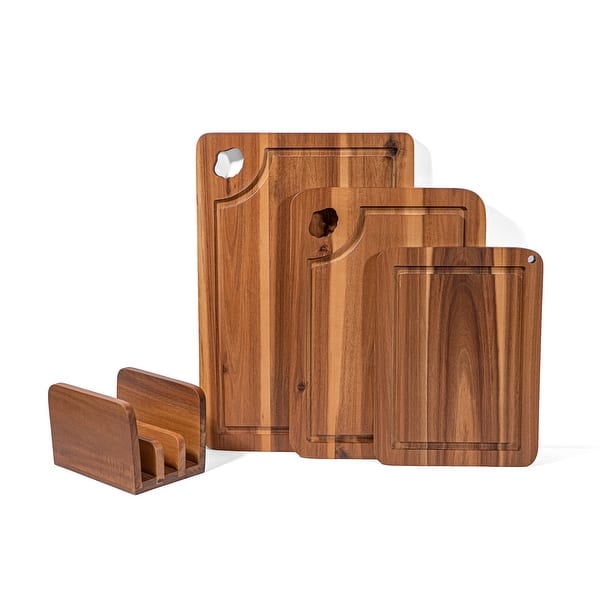 Scalop Premium Acacia Wood Cutting Board Set of 3 with Display Stand