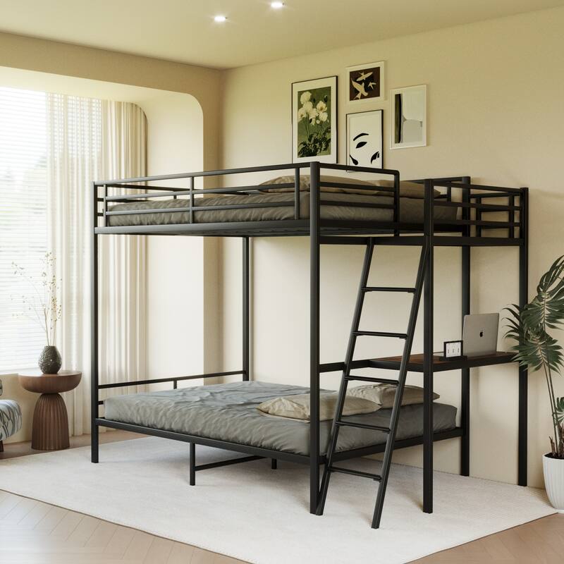 Full size bunk bed with LED light and Charging socket - Black