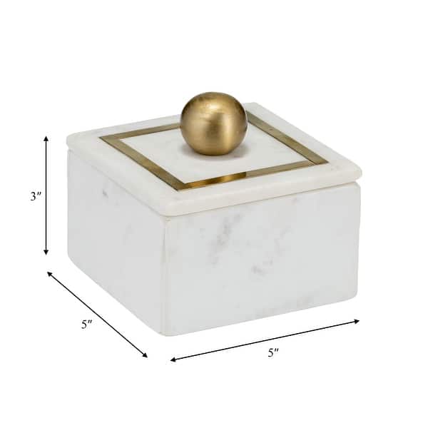 dimension image slide 1 of 4, Marble Decorative Storage Box with Lid and Gold Accent Handle