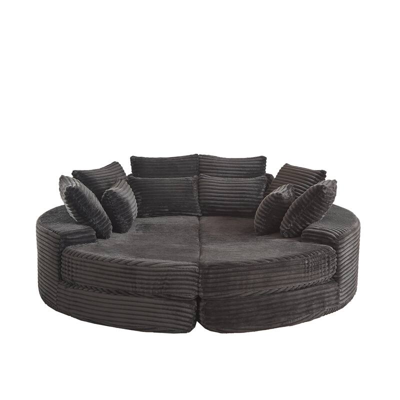 78.5-inch Corduroy Round Oversized Recliner,Converts into Two Recliners,2-In-1 Sofa Bed