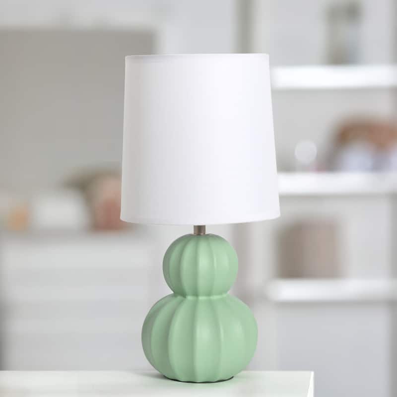 Double Gourd Ceramic Table Lamp with Fabric Shade - 6 x 6 x 13 in. (L x W x H)