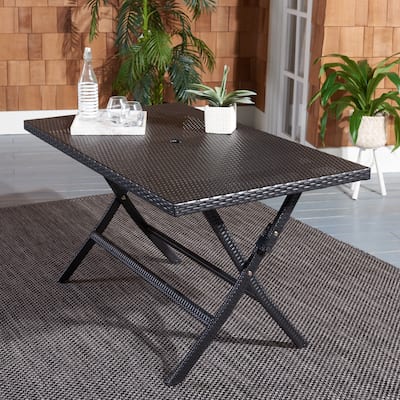 SAFAVIEH Outdoor Kadence Folding Table with Umbrella Hole - 55Wx31Dx28H