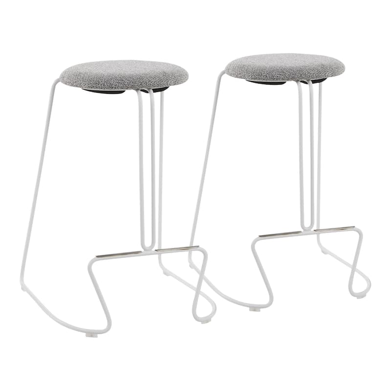 Finn Counter Stool in White Steel and Charcoall Fabric - Set of 2 - 19.5"Lx18"Wx25.75"H