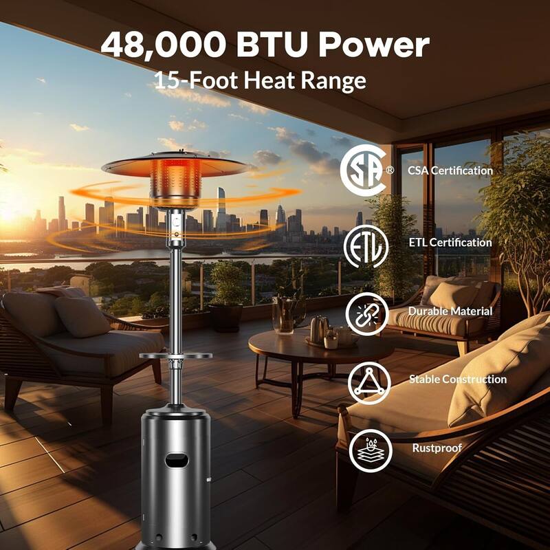 48,000 BTU Propane Patio Heater, with Table and Wheels