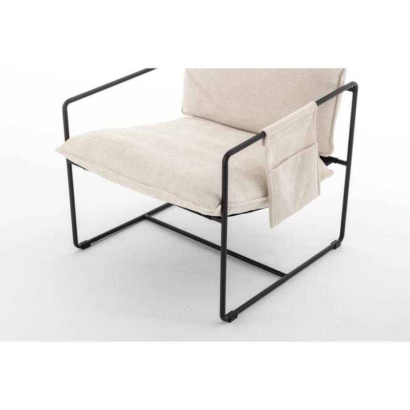 Upholstered Hanging Armchair with Arm PocketsMetal frame
