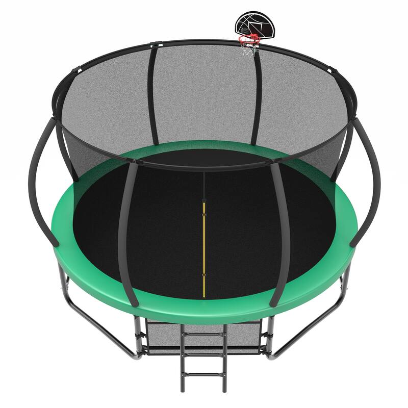 14FT Trampoline with Enclosure Recreational Trampolines with Ladder and AntiRust Coating, ASTM Approval Trampoline for Kids