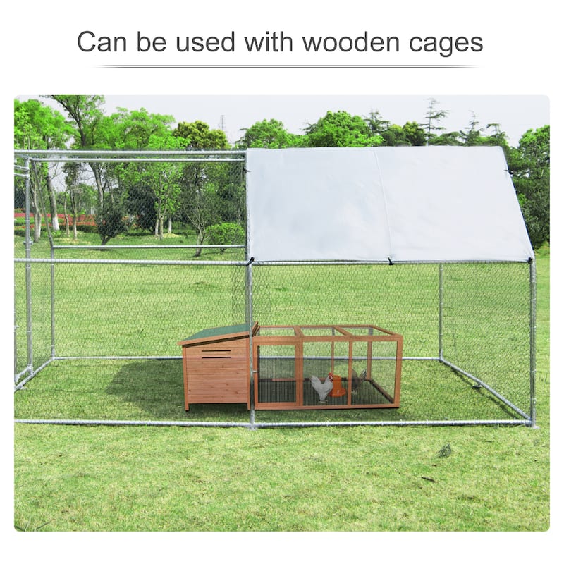PawHut Galvanized Large Metal Chicken Coop Cage 2 Rooms Walk-in Enclosure Poultry Hen Run House Playpen Rabbit Hutch