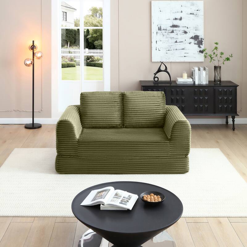 2-in-1 Folding Convertible Sofa Bed, Modern Corduroy Sleeper Couch - Green