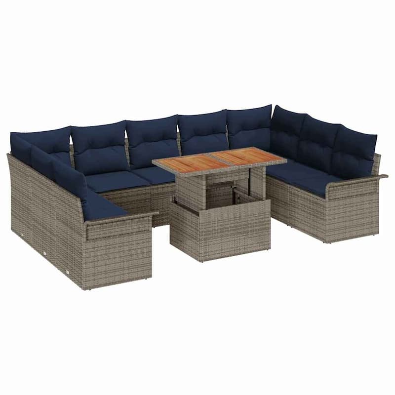 vidaXL 10 Piece Garden Sofa Set with Cushions - 113.8×73.8×27.2