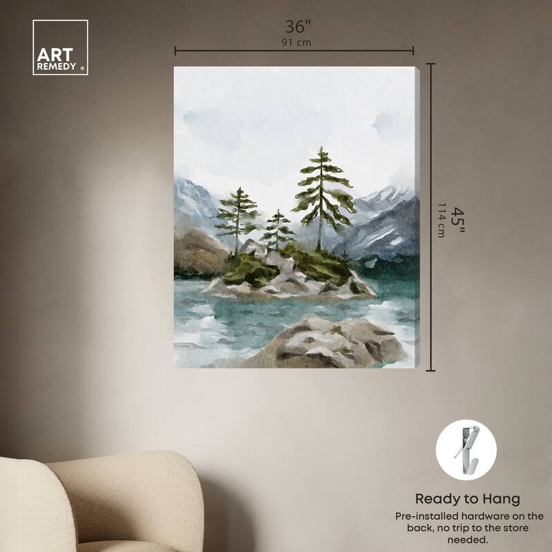 Art Remedy Cold Winter Lake Gallery Wrapped Landscape 1 Piece Canvas Wall Art Watercolor Style