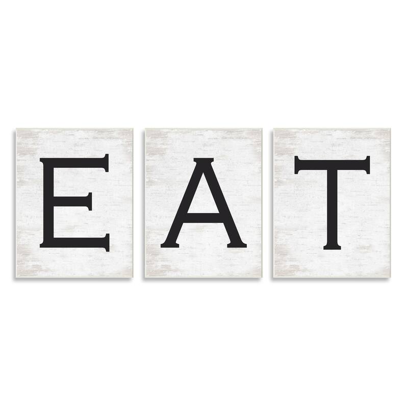 Stupell Eat Phrase Traditional Typography Minimal Farmhouse Kitchen 3pc Multi Piece Wood Wall Art Set - White