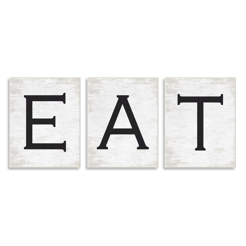 Stupell Eat Phrase Traditional Typography Minimal Farmhouse Kitchen 3pc Multi Piece Wood Wall Art Set - White