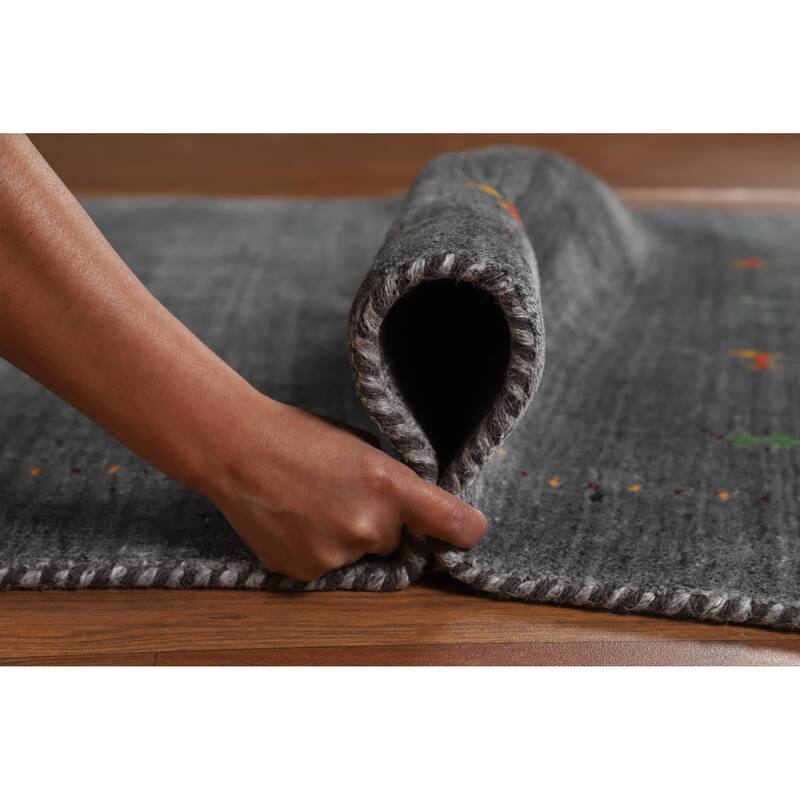 Hand Knotted Oriental 100% Wool Carpet Tribal Animal Pictorial Greys & Charcoal Gabbeh Area Rug - 5' 9'' X 4' 5''
