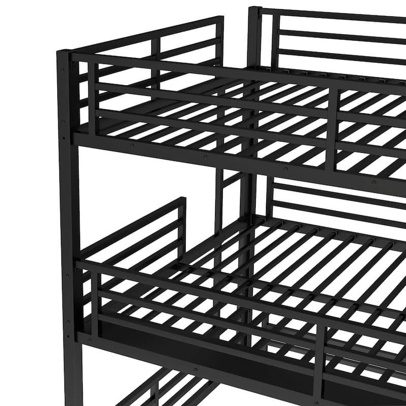 Metal Triple Bunk Bed Frame, Heavy Duty Metal Bunk Bed Frame, Floor Triple Bunk Bed with Safety Guardrails