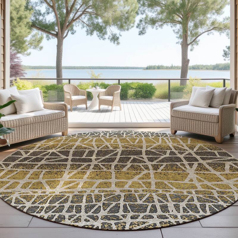 Machine Washable Indoor/ Outdoor Boho Global Chantille Rug - Gold - 8' x 8'