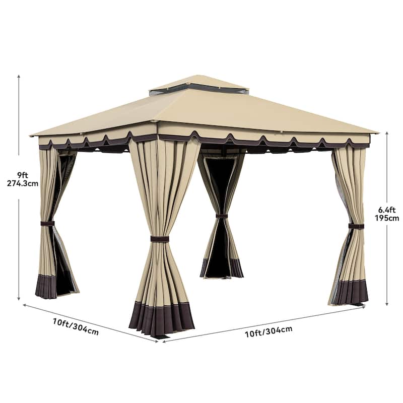 Outdoor 10x10/12Ft Patio Gazebo Canopy with Soft Roof Netting Curtains