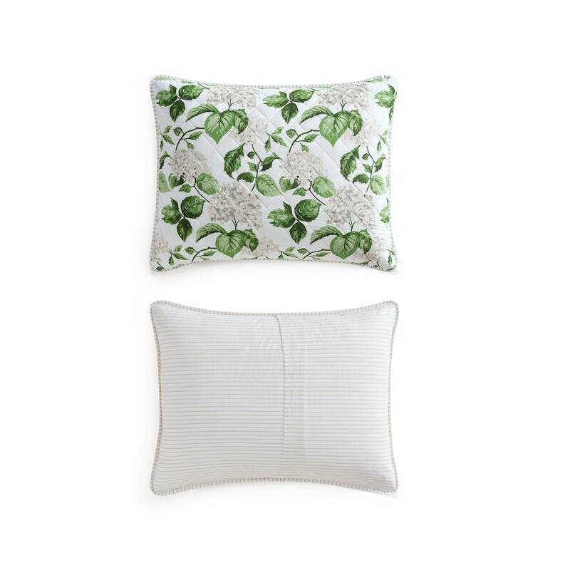 Martha Stewart Hydrangea Floral Beige Cotton Reversible Quilt Set
