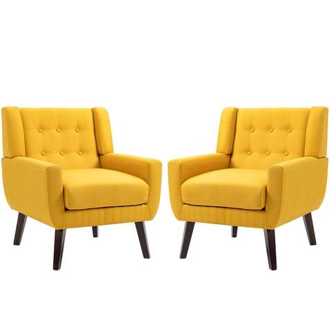 Set of 2 Modern Accent Chair Cotton Linen Upholstered Chairs for Living Room