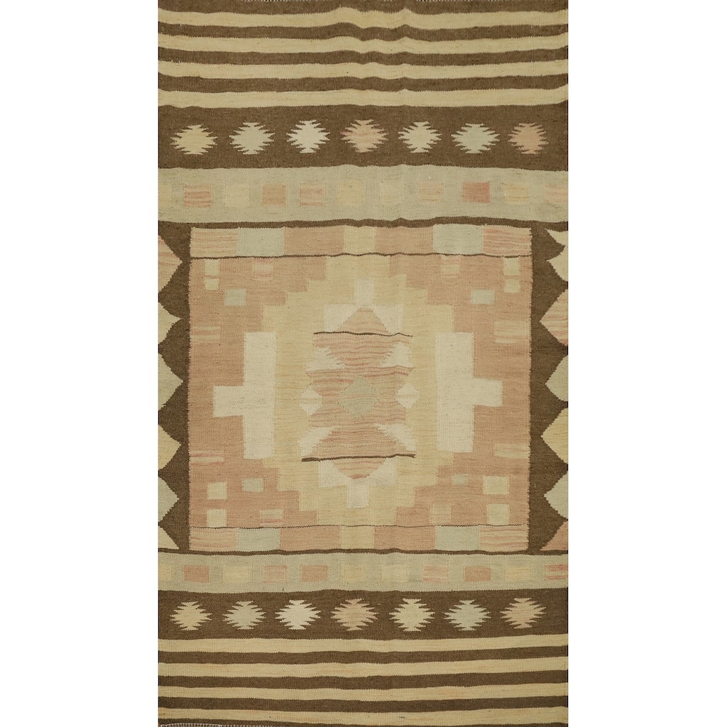 Hand Woven Oriental 100% Wool Carpet Southwestern Tribal Oranges & Rust Kilim Area Rug - 5' 2'' X 3' 2''