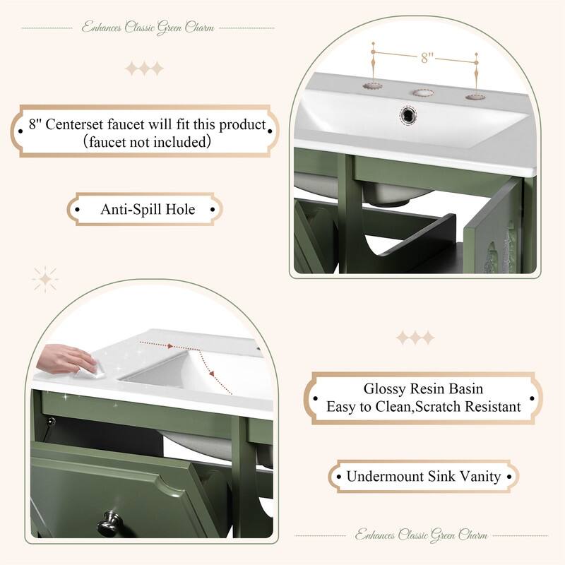 30'' Bathroom Vanity with Resin Sink Combo, Modern Bathroom Storage Cabinet with 1 Soft Close Door, 2 Drawers and Storage Shelf