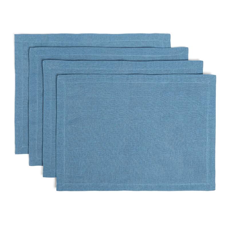 over&back 100% Linen Woven Placemats - Machine Washable - Set of 4 - Blue