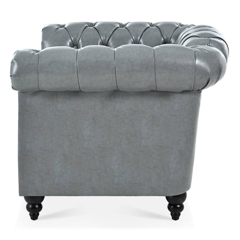 Leather Single Sofa Chair Barrel Chair with Nailhead Trim, Stylish Corner Chair Side Chair with Rolled Armrests