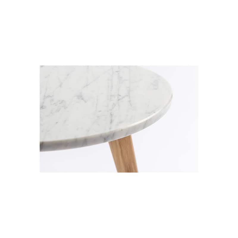 Round Marble Table - 15 Inch White Carrara Stone Top, Walnut Wood Legs, Modern Accent Table - 20