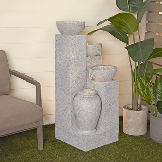 Light Gray Fiberglass 4 Tier Fountain with LED Light